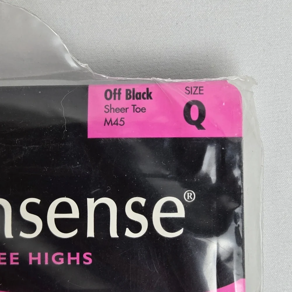 2 Pairs No Nonsense Premium Nylon Knee Highs, Off Black, Sheer Toe, M45,‎ Q, New